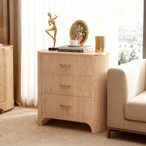 Fluted Nightstand with Charging Station, 31.7" Wide End Table with 3 Drawers, Wood Dresser for Bedroom, Night Stand for Living Room - 1 of 4