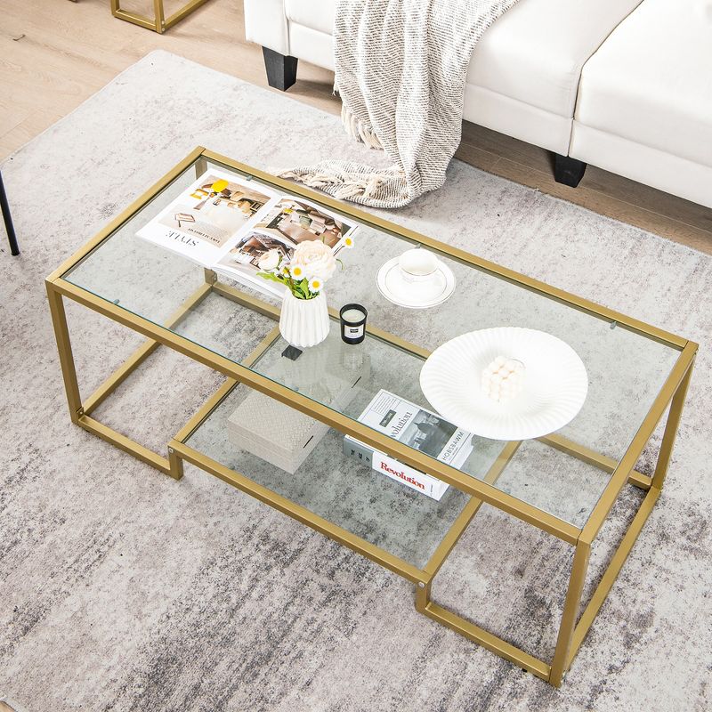 Costway 45'' Coffee Table Rectangular Tempered Glass Accent Table W/ Shelf Living Room, 3 of 11