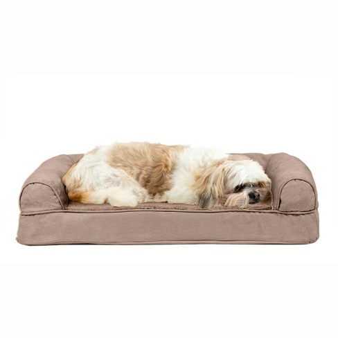 Furhaven Plush & Suede Cooling Gel Sofa Dog Bed - Medium, Almondine ...