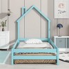 homfan Pine Wood Floor Bed Frame with House Shaped Headboard Full-Length Guardrails Twin Size for Toddler Kids Girls Boys - 3 of 4