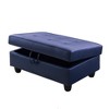 DOMETOUR Blue Semi PU Synthetic Leather Storage Ottoman - Modern Upholstered Footstool with Hidden Compartment - 2 of 4