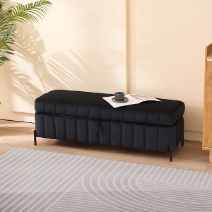49.21"W Velvet Upholstered Storage Bench with Metal Legs, End of Bed Footstool Ottoman for Living Room, Entryway and Bedroom - ModernLuxe - 1 of 4