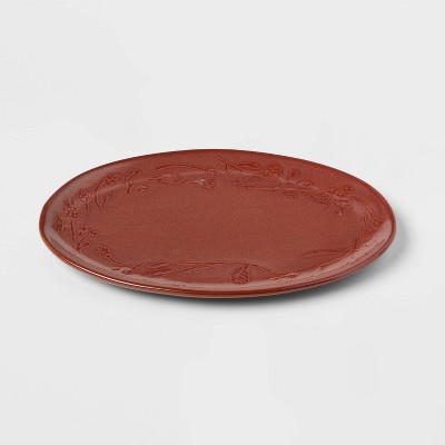 8" x 12" Stoneware Floral Border Oval Serving Platter - Threshold™