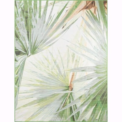 Green and Ivory Synthetic Rectangular Outdoor Rug, 10' x 13'