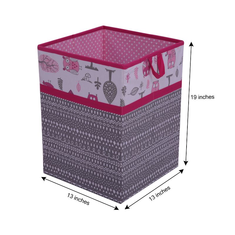 Bacati - Owls Pink/Gray Girls Collapsible Laundry Hamper, 4 of 7