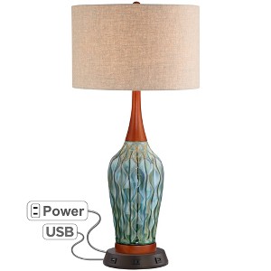 360 Lighting Mid Century Modern Table Lamp with USB and AC Power Outlet Workstation Charging Base 30" Tall Blue Ceramic Bedroom (Color May Vary) - 1 of 4