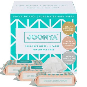 Joonya Baby Wipes - Non-Toxic, Dermatologically Tested, Compostable, Fragrance Free - 3 Packs of 80 (240) - 1 of 4