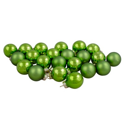 Northlight 24ct Kiwi Green 2-Finish Glass Ball Christmas Ornaments 1" (25mm)