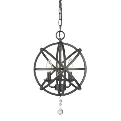 Matte Black Crystal 3-Light Chandelier with Candelabra