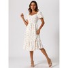 INSPIRE CHIC Women's Floral Sweetheart Neck Puff Short Sleeve A-Line Midi Dress - 2 of 4