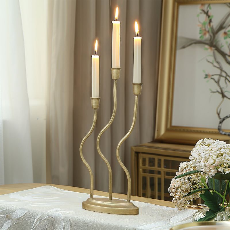 LuxenHome Gold Metal 3-Taper Candle Holder Tabletop Sculpture, 3 of 8