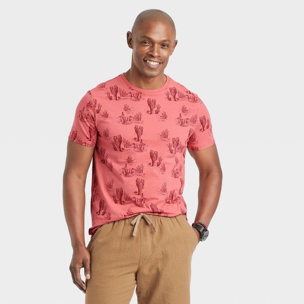 Men's Printed Novelty T-Shirt - Goodfellow & Co Dark Pink/Cactus XL