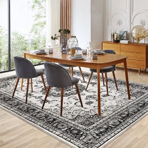 Garvee Washable Area Rug -Traditional Oriental Medallion Floral Design, Stain Resistant Indoor Print Carpet - 1 of 4