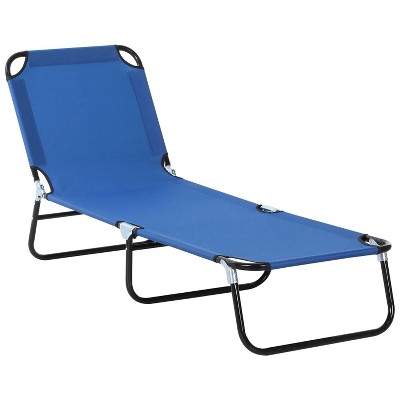 Blue Folding Chaise Lounge Pool Chair, Patio Sun Tanning Chair, Outdoor Lounge Chair with 5-Positions Reclining Back