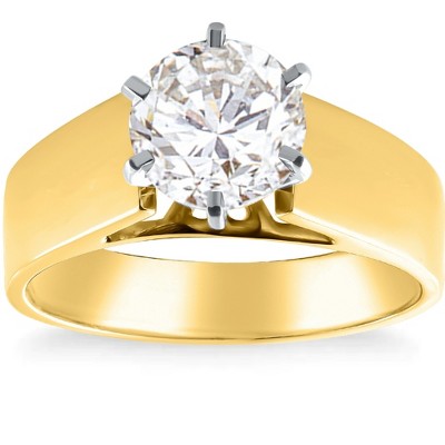 Pompeii3 Certified 2Ct Round Diamond Solitaire Engagement Ring 14k Yellow Gold Lab Created