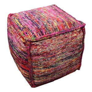 Moti Lia Multi Ottoman Pouf  Upholstered in Multi-Color Fabric 18"D x 18"W x 18"H - 1 of 3
