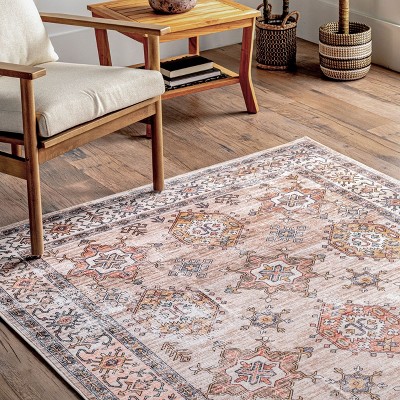 Eco-Friendly Beige Synthetic 4' x 6' Washable Area Rug