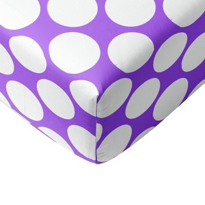 Bacati - Purple Large Dots 100 percent Cotton Universal Baby US Standard Crib or Toddler Bed Fitted Sheet - 1 of 4