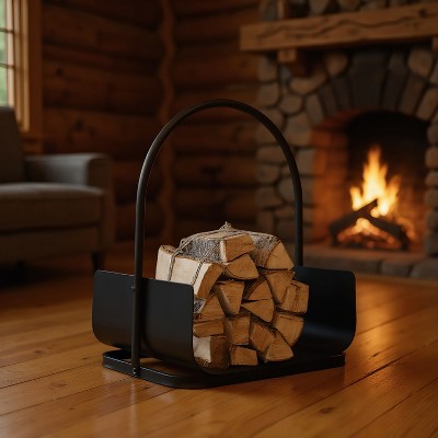 Resenkos Portable Fireplace Log Holder, Ensures Safe & Secure Log Storage, Iron - Black