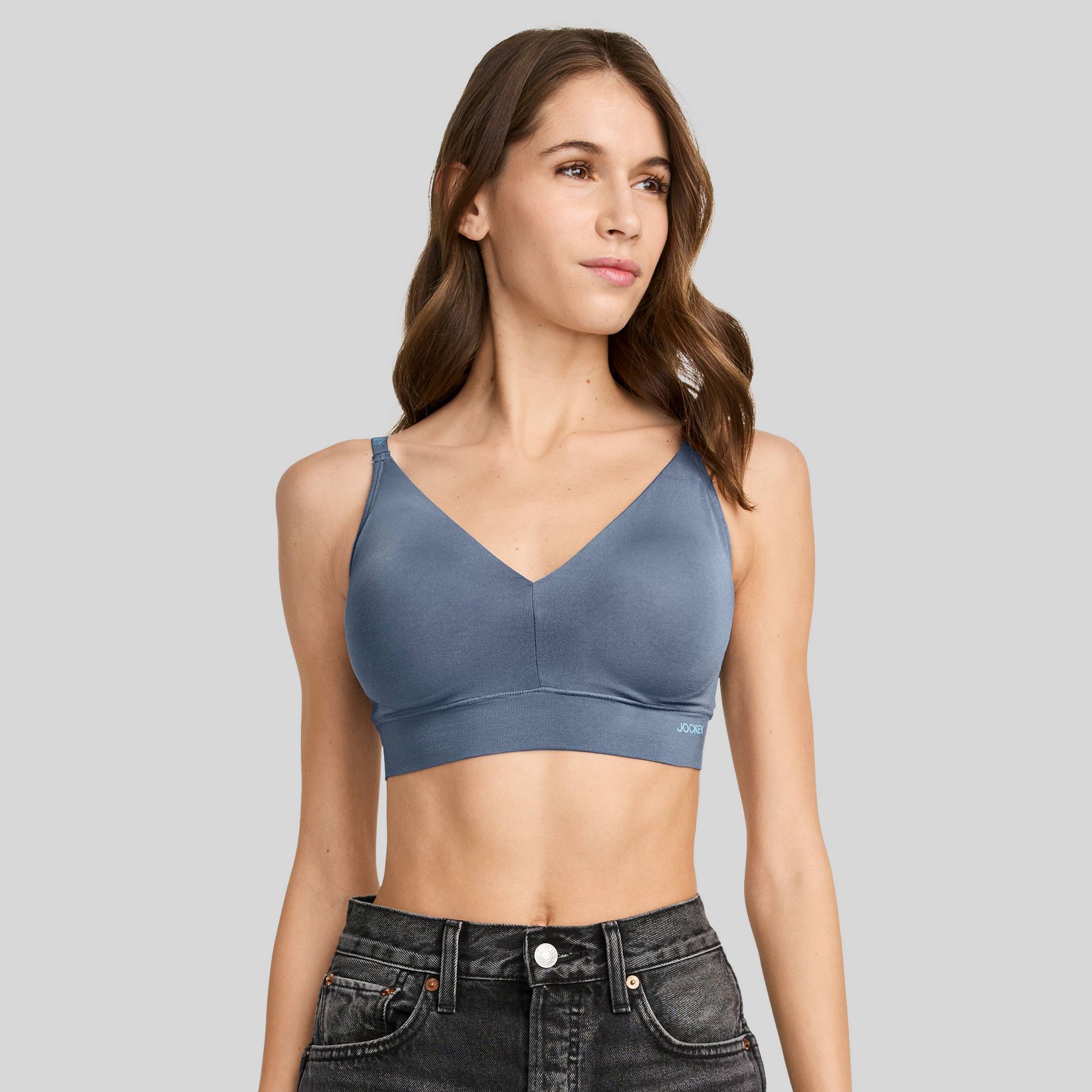 Jockey Generation™ Seamfree® Light Lift Bralette - Dusk Blue S: Nylon Spandex Blend, Seamless, Adjustable Convertible Straps, V Neck