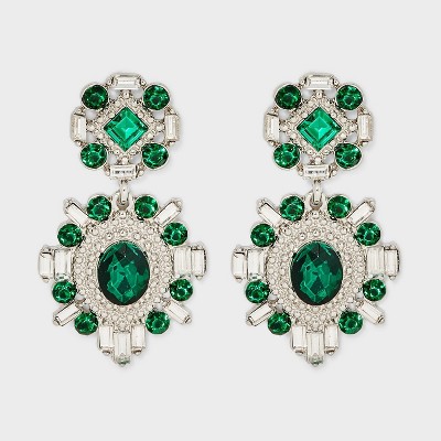 Stone Cluster Earrings - Emerald Green