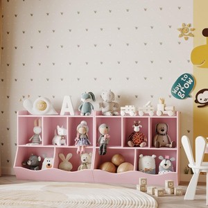 Acekool Kids Bookshelf with Storage Cubbies, Toy Organizer and Bookcase for Playroom, Bedroom, Nursery, White - 1 of 4