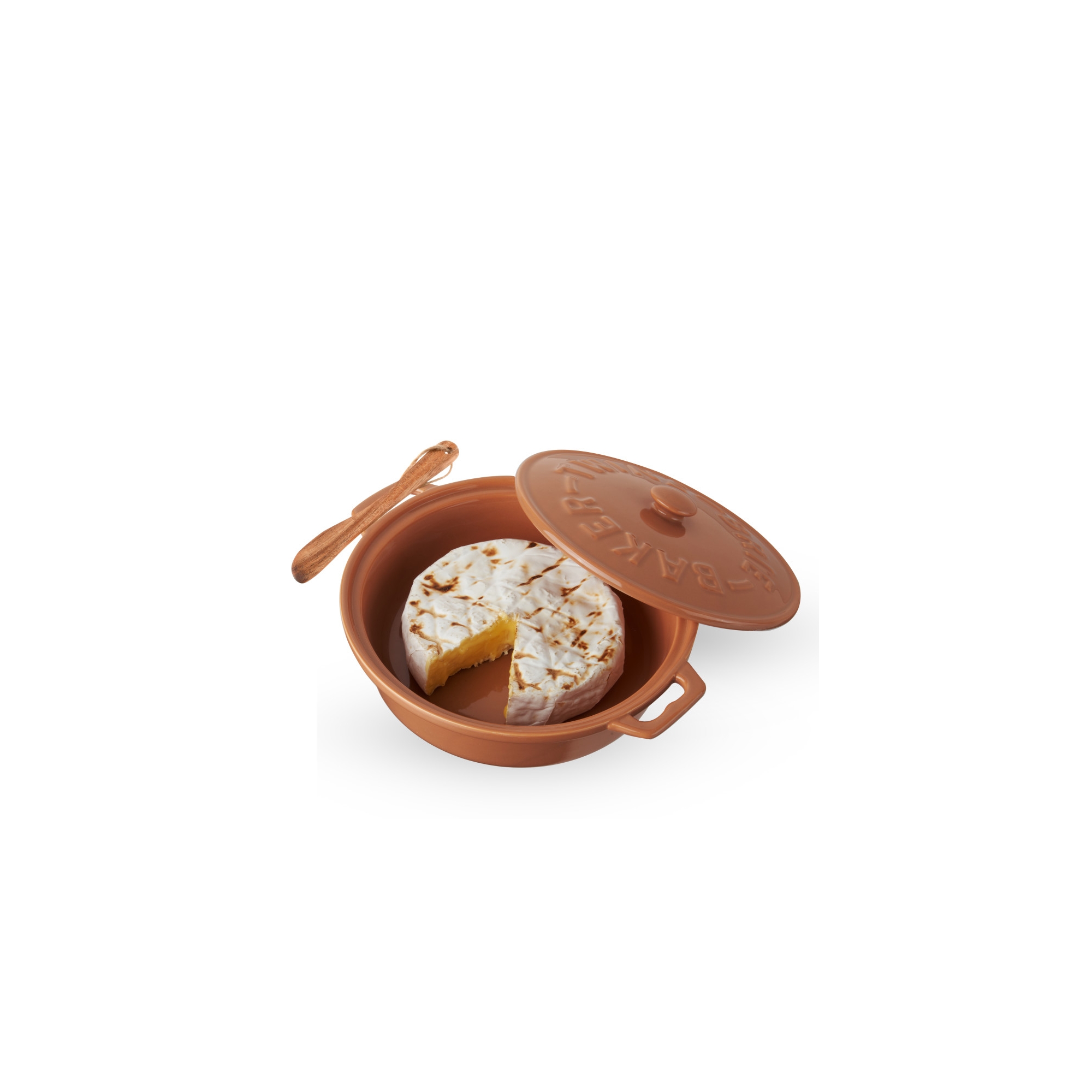 Twine Terracotta Ceramic Brie Baker with Lid & Acacia Wood Spreader, Oven Safe Brie Cheese Baking Dish, Kitchen Bakeware, Housewarming Gifts for Women