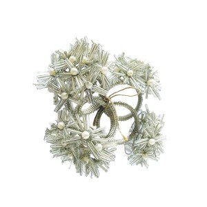 Storied Home Glass Beaded Metal Floral Napkin Rings, Silver Finish, Set of 4 - 1 of 2