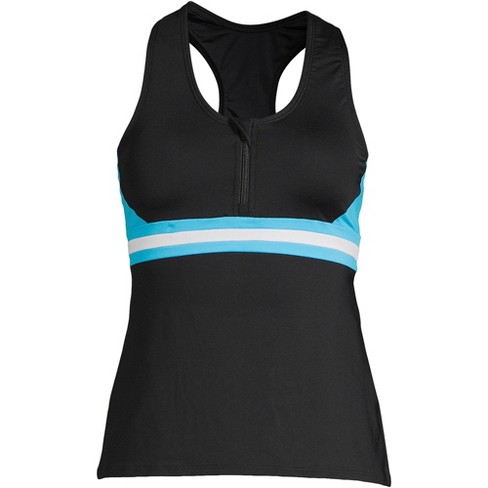 Lands' End Women's Chlorine Resistant Zip Front Tankini Swimsuit Top -  X-small - Black/turquoise/white : Target