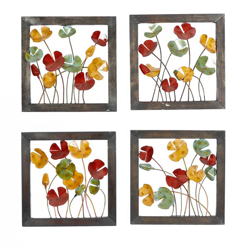 Metal Floral Wall Decor with Black Frame Set of 4 - Olivia &#38; May, 1 of 7