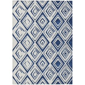 Navy Blue And Ivory Geometric Washable Indoor Outdoor Area Rug - 1 of 4