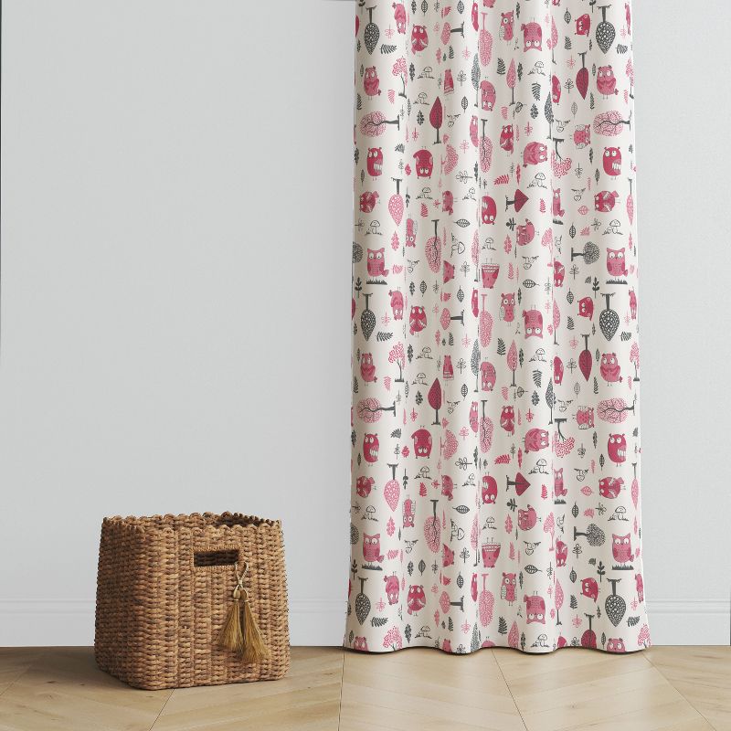 Bacati - Owls in the Woods Pink/Grey Curtain Panel, 4 of 7