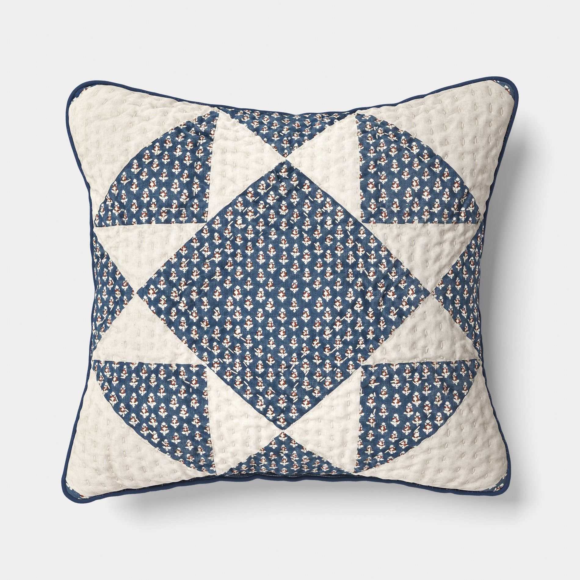 Square Patchwork Quilted Indoor Throw Pillow with Floral Reverse Neutral/Blue/Red - Threshold™