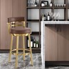 HomeRoots 30" Coffee and Gold Faux Leather and Stainless Steel Low Back Bar Height Swivel Bar Chair - 2 of 4