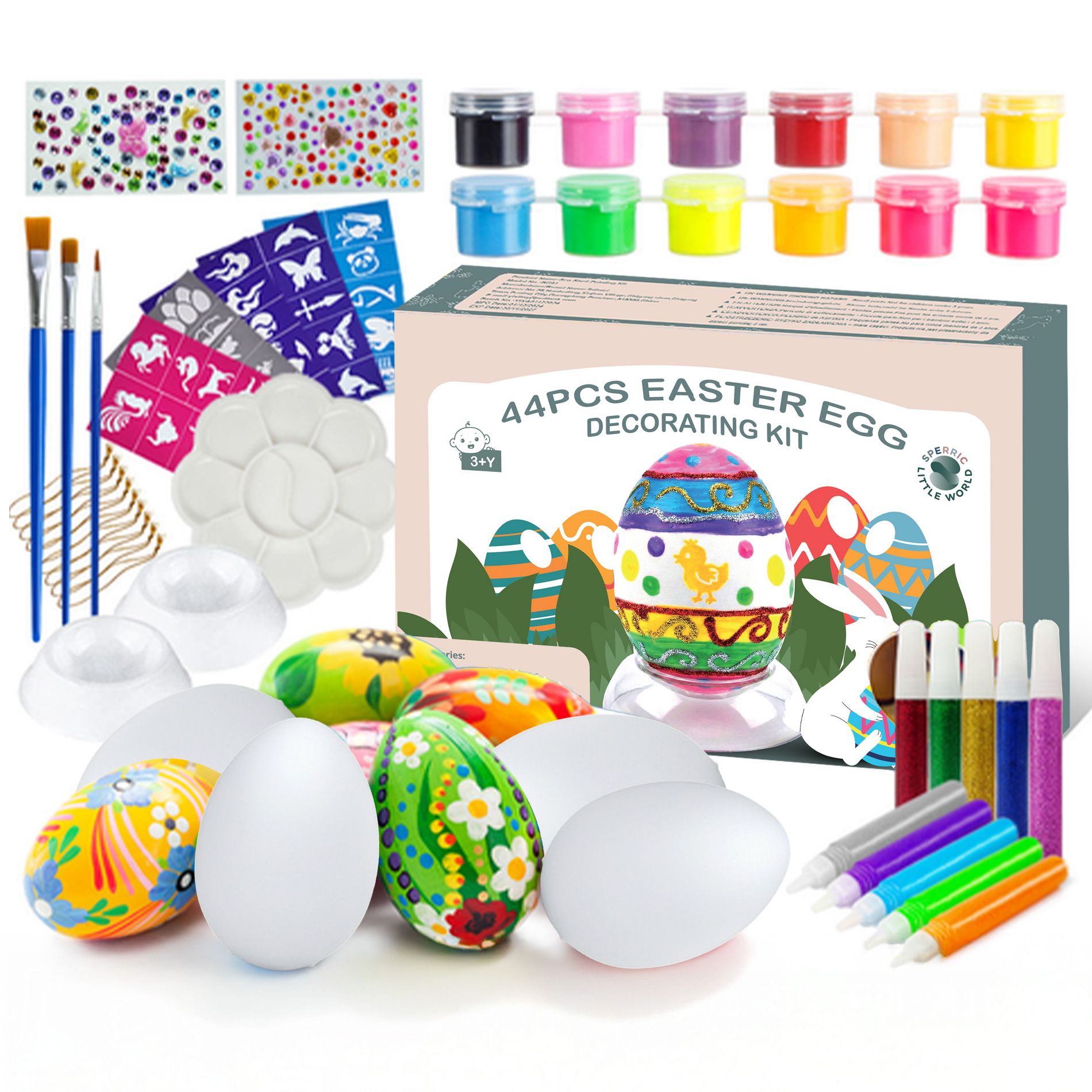 Easter Egg Painting Kit for Kids DIY Paint Your Own Easter Eggs Craft Set with Paints Brushes Stickers Ages 3