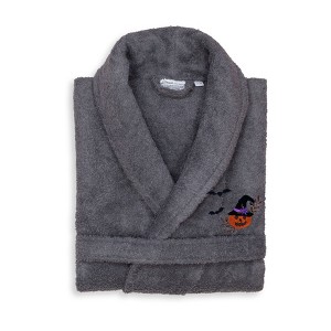 Linum Home Textiles 100% Turkish Cotton Unisex Terry Embroidered Bath Robe - Pumpkin Head - 1 of 3