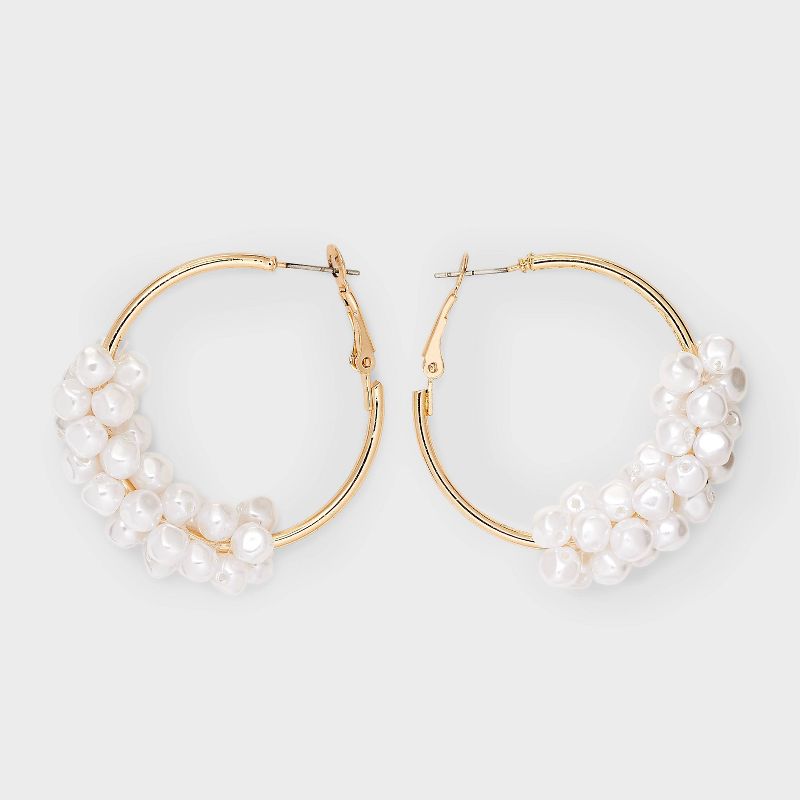 Hoop Cultura Pearl Gold Earrings - A New Day&#8482; Gold, 1 of 5