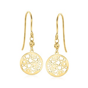 Ross-Simons Italian 10kt Yellow Gold Floral Ricami Drop Earrings - 1 of 3