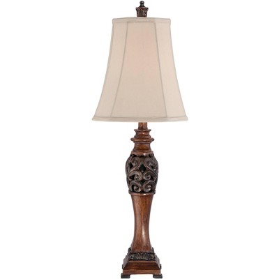 Exeter Bronze Wood-Tone Traditional Table Lamp Set with Creme Shade