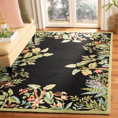 Handmade Black Wool Boho-Chic Rectangle Runner