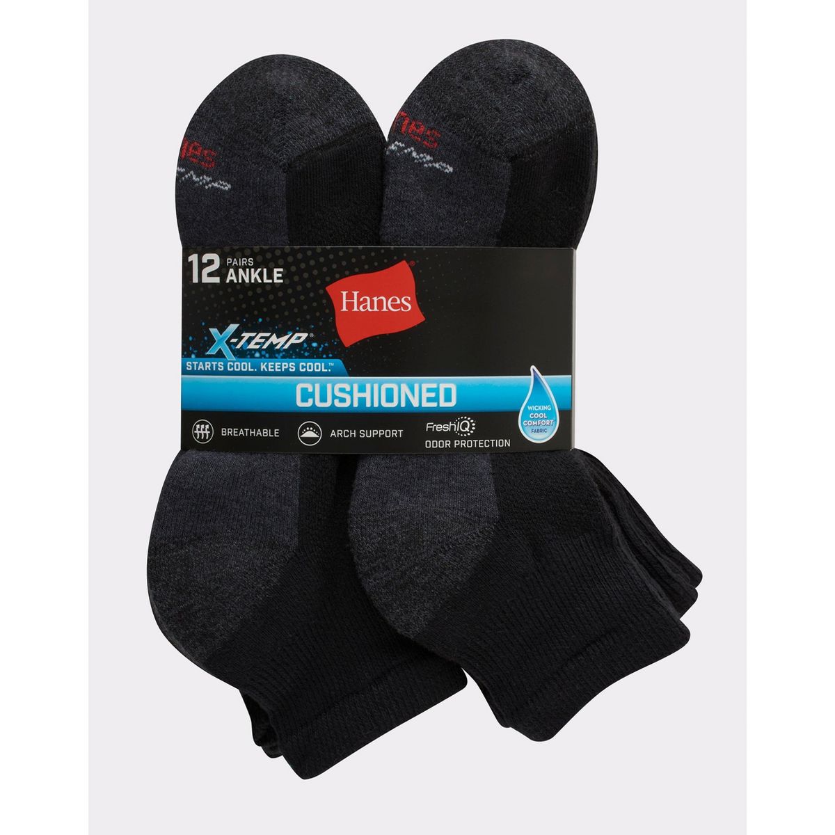 Hanes Men's X-Temp Cushioned Ankle Socks, 12-Pairs - thumbnail 4