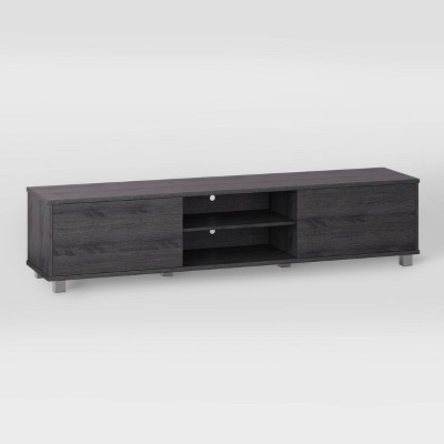 Dark Gray Wood Grain TV Stand with Cabinets for TVs up to 85"