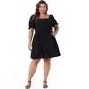 Agnes Orinda Women's Plus Size Puff Short Sleeve Square Neck Casual A-Line Mini Dress - 3 of 4
