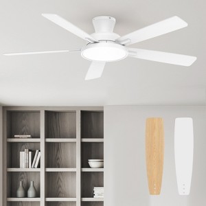 TALOYA T5 52 in. Flush Mounted Ceiling Fan with Light, Ultra Silent Ceiling Fan with 3 CCT Light, Reversible Blades and DC Motor White - 1 of 4