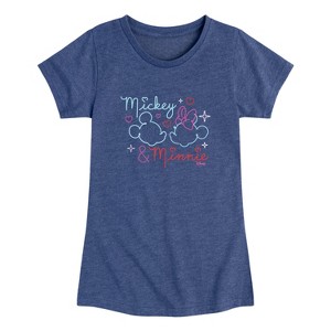 Girls' - Disney - Mickey & Minnie Together in Neon Fitted Short Sleeve Graphic T-Shirt - 1 of 4