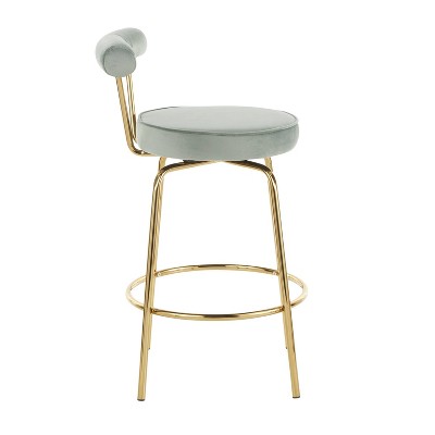 Sage Green Velvet Swivel Counter Stool with Gold Metal Frame