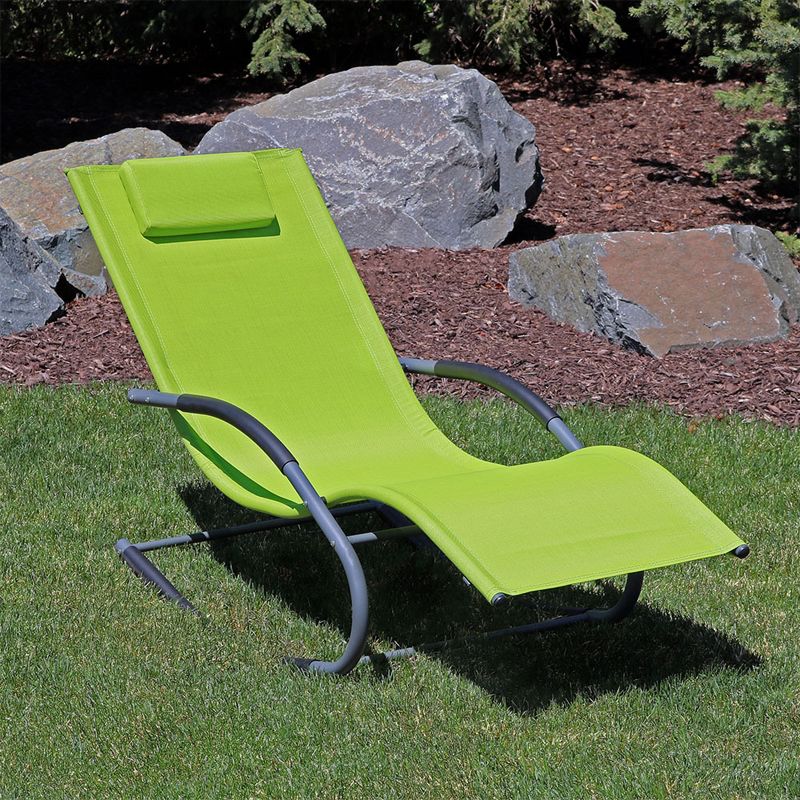 Sunnydaze Outdoor Patio and Lawn Wave Rocking Lounge Chair with Pillow, Green, 3 of 9
