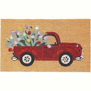 HomeRoots 17" X 29" Natural And Red Floral Outdoor Coir Door Mat - 1 of 4