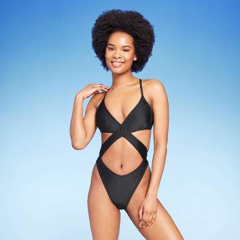 Women's Wrap Cut Out Extra Cheeky One Piece Swimsuit - Wild Fable™ Black M