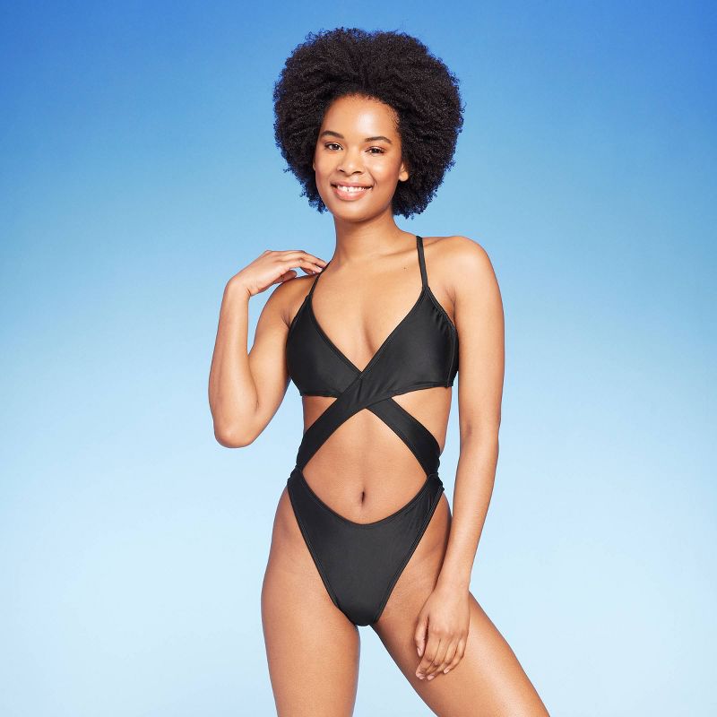 Women's Cross Front Cut Out Extra Cheeky One Piece Swimsuit - Wild Fable™, 1 of 7